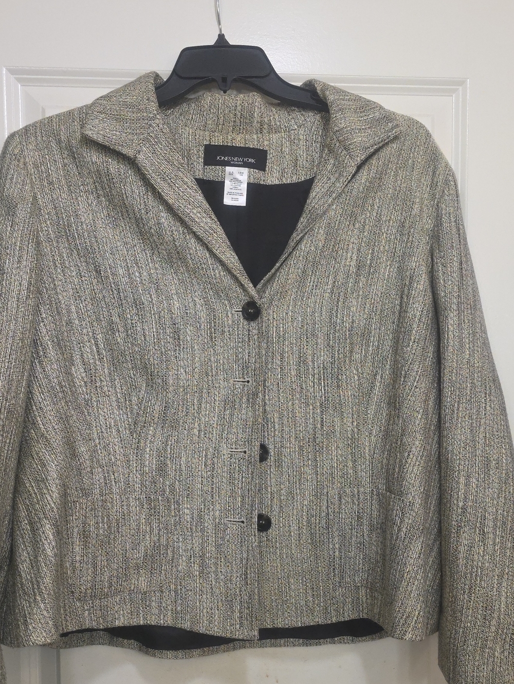 Jones New York Multitone Gray Tweed Blazer With Metallic Threads
